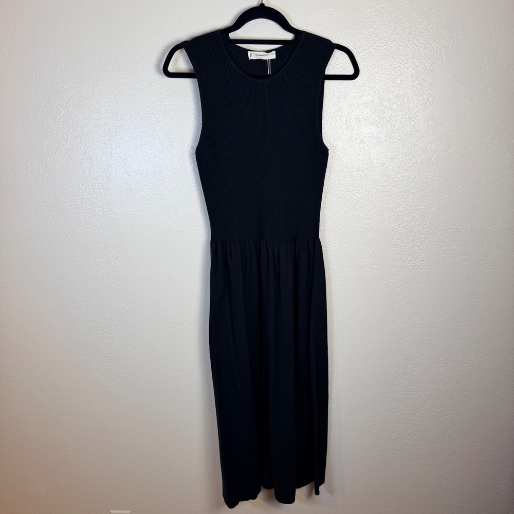 New Everlane Women's M Black Ribbed Knit Sleeveless Midi Dress Fit & Flare